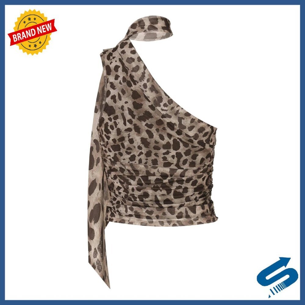 Leopard Print Halter Crop Top Slim Fit Sleeveless Y2K Vintage Style